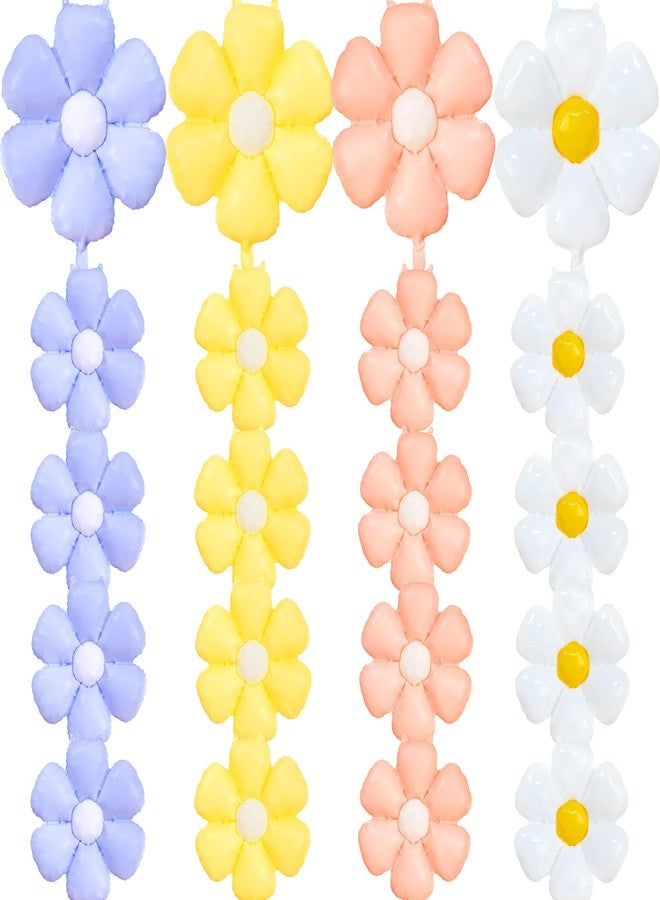 EUVBOKW Daisy Flower Balloons,20 Pcs Colorful Foil Daisy Balloons for Groovy Baby Shower Birthday Wedding Summer Spring Party Decorations Supplies (Pink Yellow White Purple) - Image 1